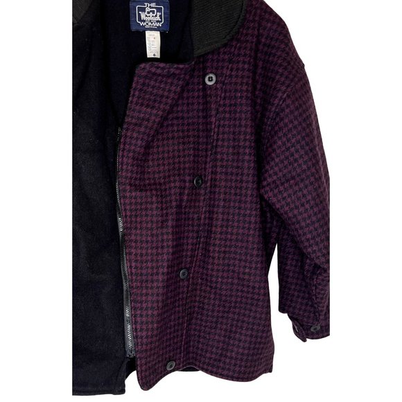 Woolrich Vintage Women's Medium USA Houndstooth Buttoned Cuffs Wool Coat - Picture 3 of 6